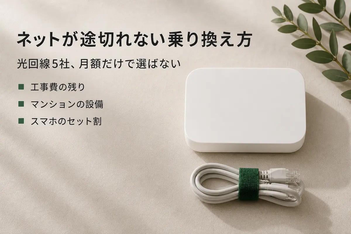 白い通信機器と束ねたケーブル